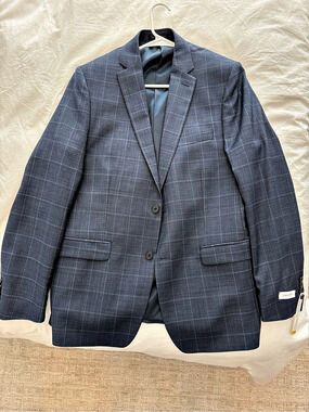 Calvin Klein Milo Windowpane Suit Jacket Plaid Blue 44L